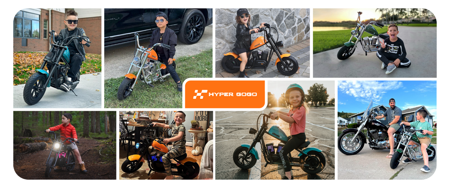  Electric Motorcycle for Kids, [Great Gift to Kids Age 6+] Hyper  GoGo Kids Electric Bike with Colorful Ambient Light, Music Speaker, 3 Gears  Max 10Mph Up to 60 Minutes Continuous Ride